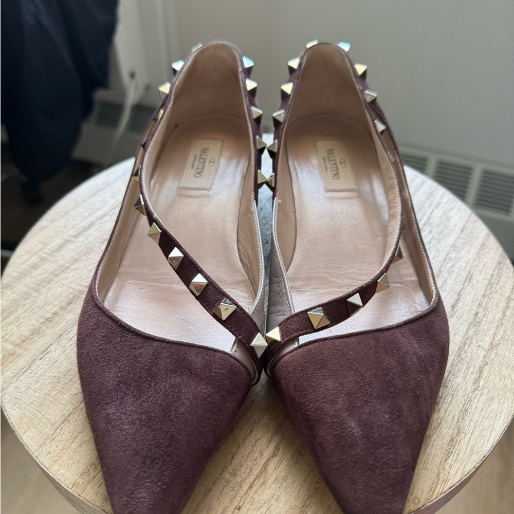 Valentino Brown Studded Flats